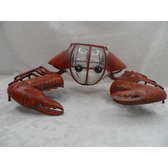 Metal Dungeness Crab Tea Light Holder W/ Glass Candle Chamber Nautical Décor - Picture 8 of 10
